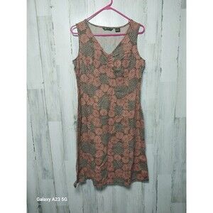 Eddie Bauer Washable LINEN Floral A-Line Dress Sleeveless Ruched V-Neck  Size 12